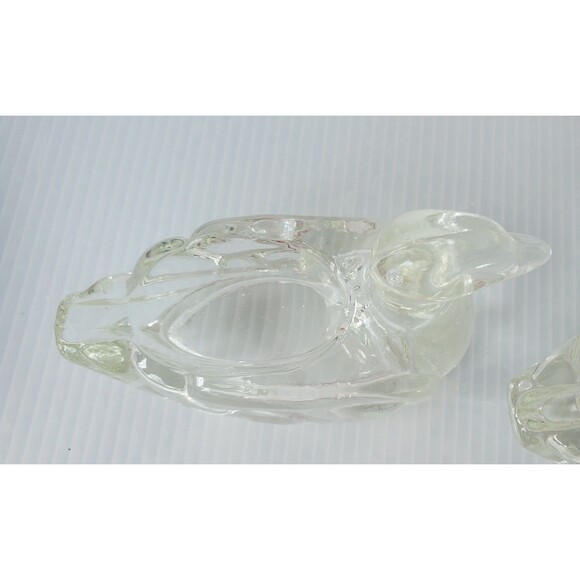 Vintage Lot Of 2  glass DUCK Personal ASHTRAY Pipe Holder Clear Trinket Dish 3" - Picture 5 of 12